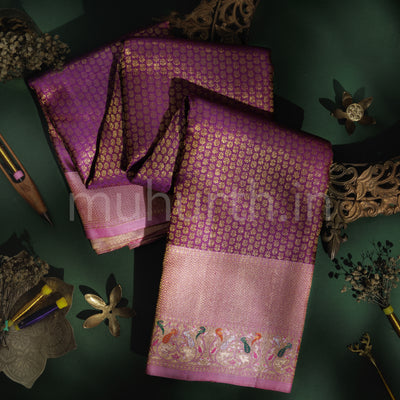 Magenta Meenakari Pure Kanjivaram Silk Saree with Pink