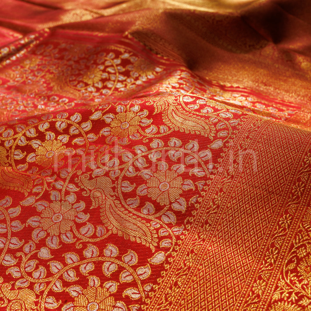 Bright Red Pure Kanjivaram Silk Saree