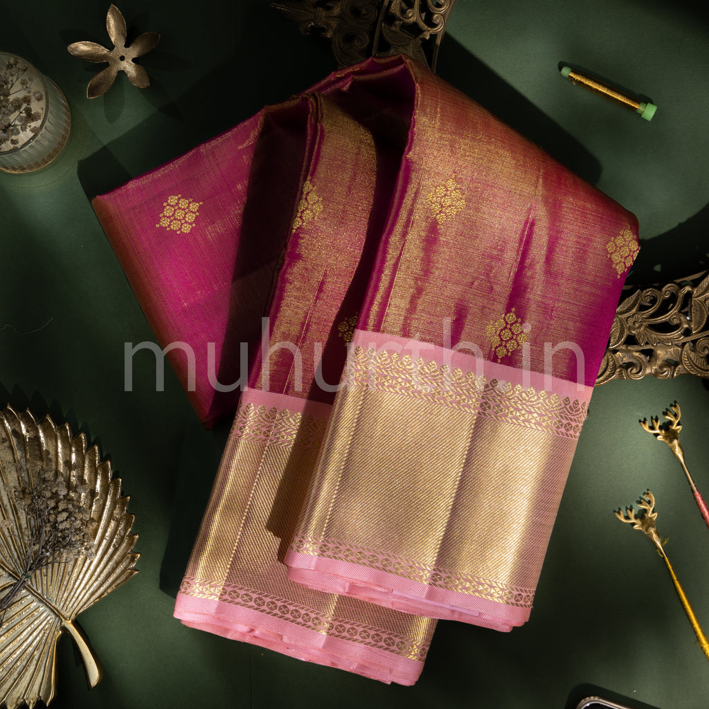 Red Vaira-Oosi Kanjivaram Silk Saree with Light Pink