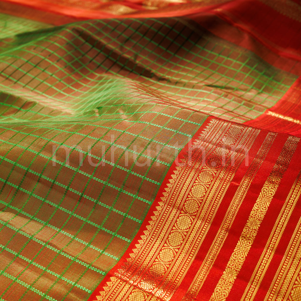 Brown Pure Zari Kanjivaram Silk Saree with Orange Red