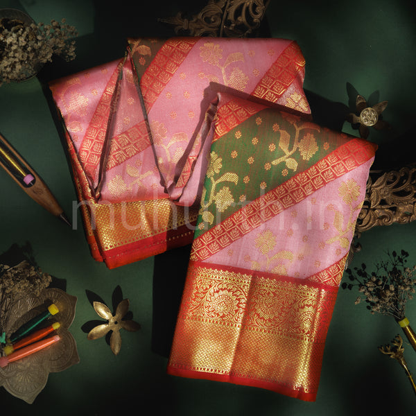 Bright Red Luxury Rangkat Pure Kanjivaram Silk Saree