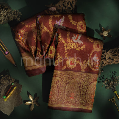 Brown Meenakari Pure Kanjivaram Silk Saree