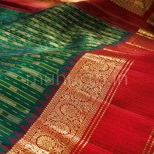 Load image into Gallery viewer, Dark Green Pure Kanjivaram Silk Saree with Bright Red