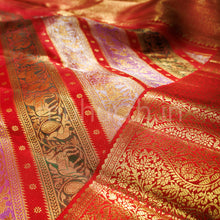 Load image into Gallery viewer, Bright Red Rangkat Pure Bridal Kanjivaram Silk Saree