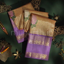 Load image into Gallery viewer, Light Peach Organza Tissue Kanjivaram Silk Saree with Lavender