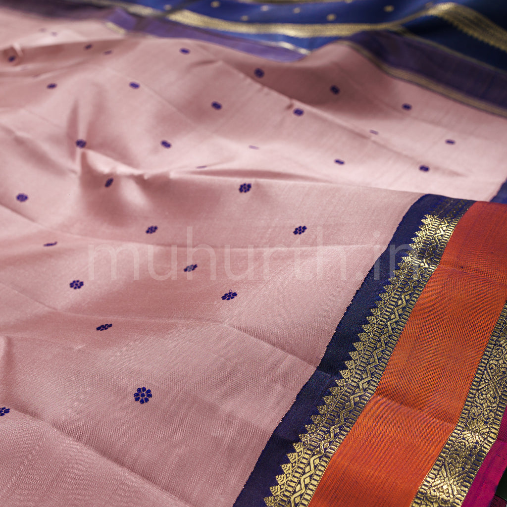 Onion Pink Pure Zari Kanjivaram Silk Saree with Vijaya