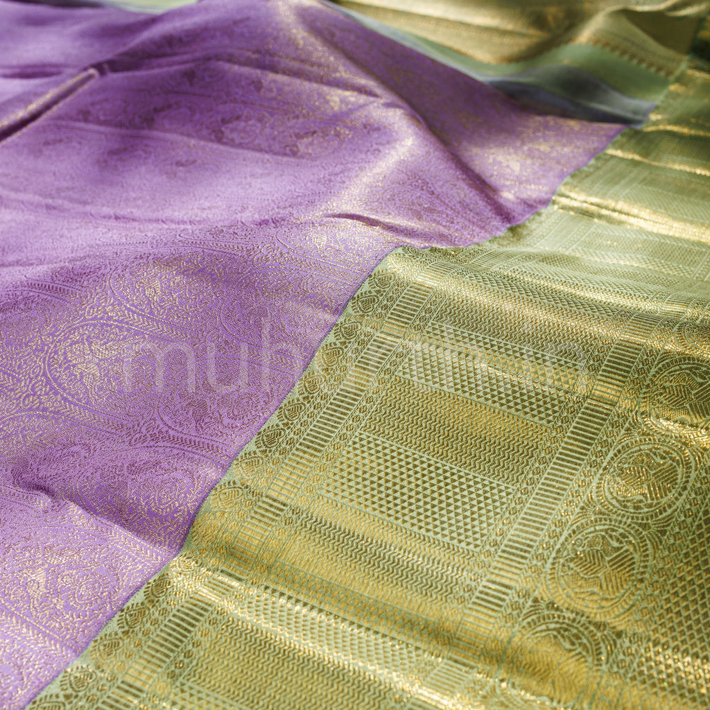 Lavender Pure Kanjivaram Silk Saree with Light Elaichi