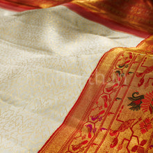 Load image into Gallery viewer, Off-White Pure Kanjivaram Silk Saree with Bright Red