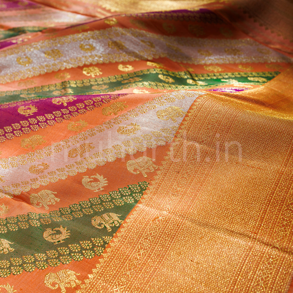 Orange Luxury Rangkat Pure Kanjivaram Silk Saree