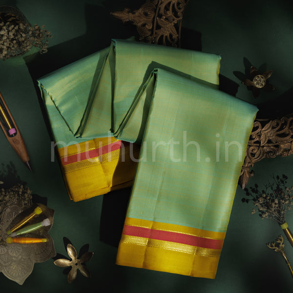 Light Elaichi Pure Kanjivaram Silk Saree with Mustard