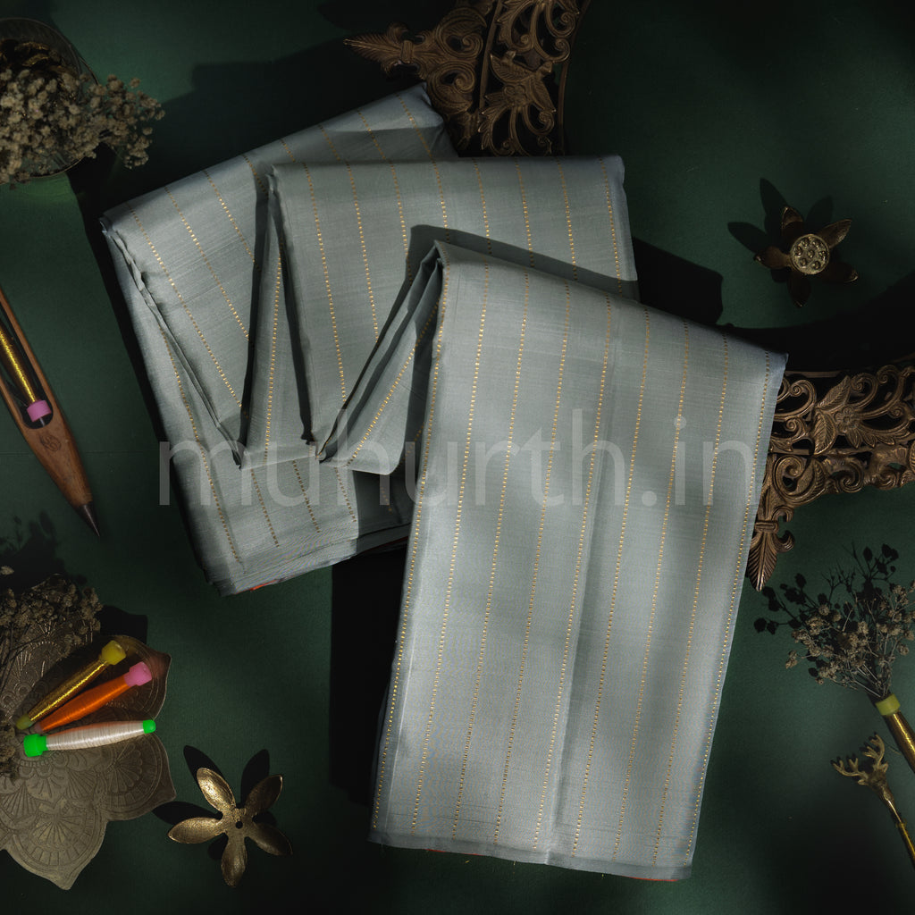 Silver Grey Pure Kanjivaram Silk Saree