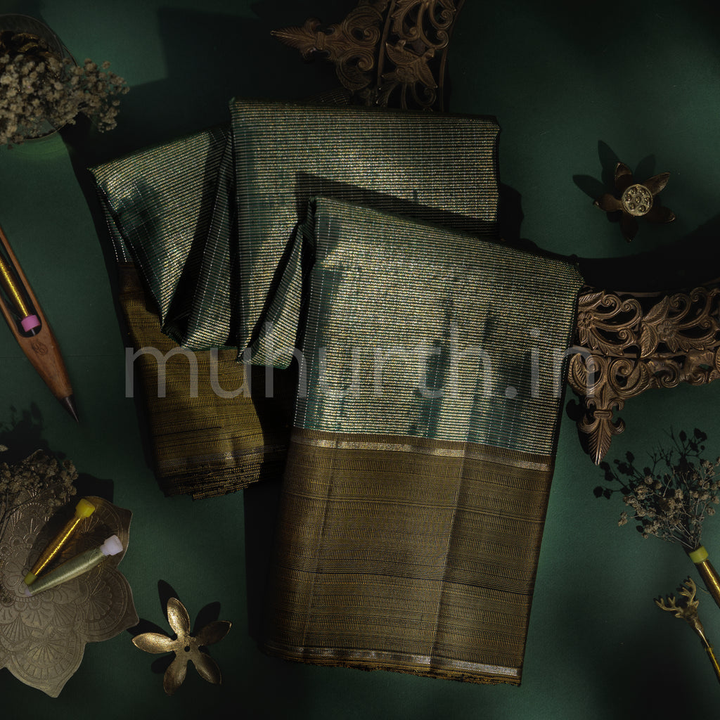 Mehndi Green Pure Kanjivaram Silk Saree with Sampanga