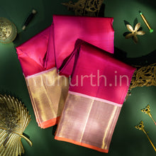 Load image into Gallery viewer, Red Shot Pink Kanjivaram Silk Saree with Light Pink