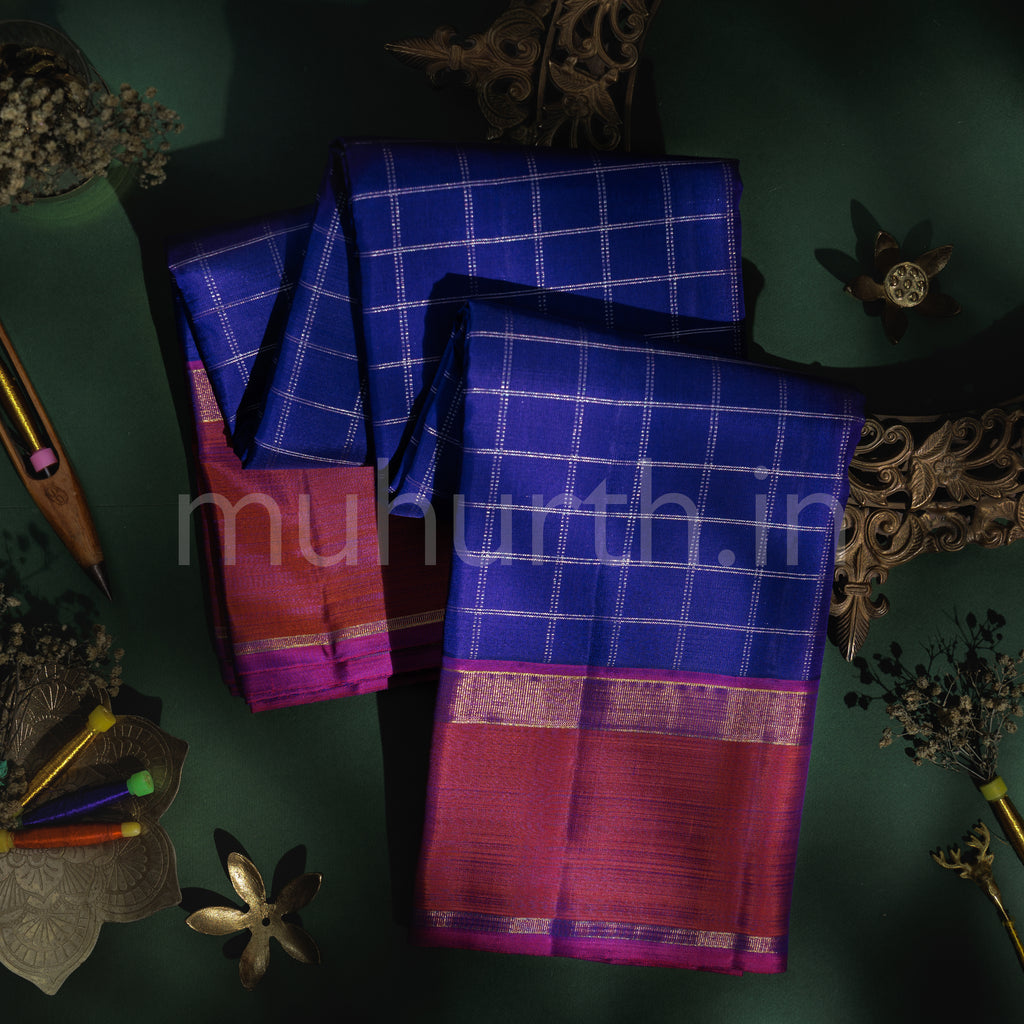 Violet Pure Kanjivaram Silk Saree with Magenta