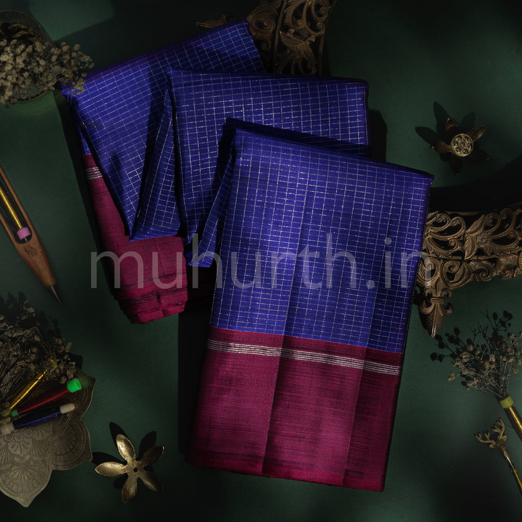 Violet Kanjivaram Silk Saree with Magenta