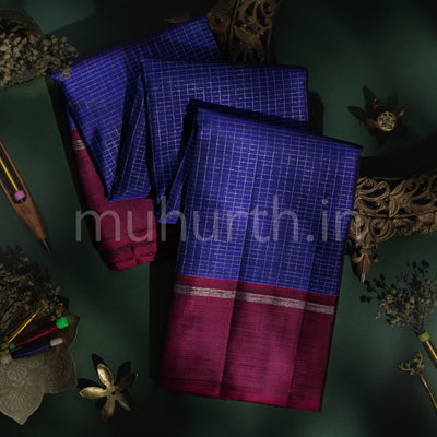 Violet Kanjivaram Silk Saree with Magenta