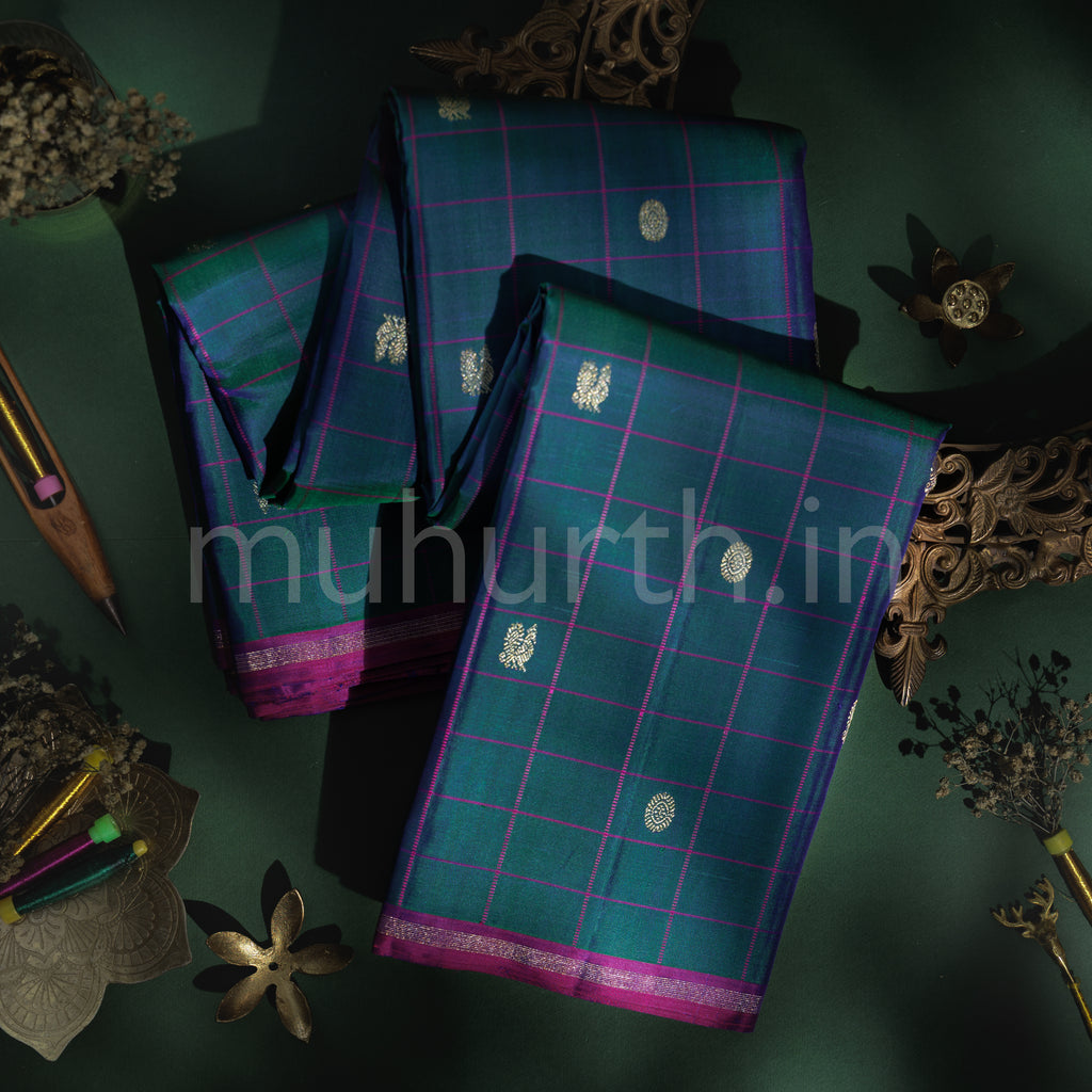 Peacock Green Pure Kanjivaram Silk Saree