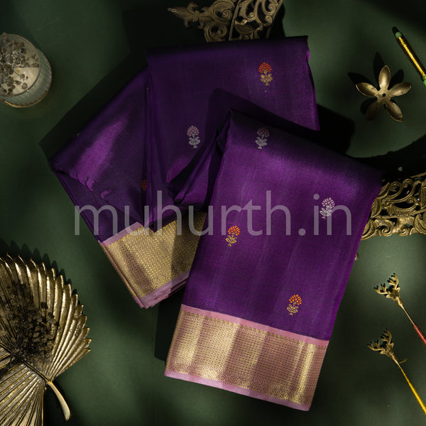 Magenta Kanjivaram Silk Saree with Pink