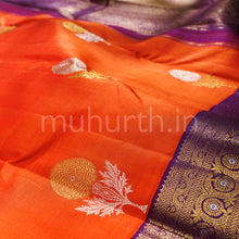 Load image into Gallery viewer, Orange Red Pure Kanjivaram Silk Saree with Dark Meenakshi
