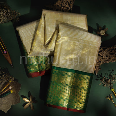 Elaichi Luxury Organza Tissue Kanjivaram Silk Saree with Green