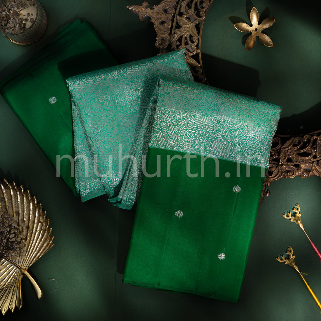 Sea Green Kanjivaram Silk Saree with Dark Green