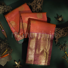 Load image into Gallery viewer, Salmon Orange Vaira Oosi Pure Kanjivaram Silk Saree with Pink