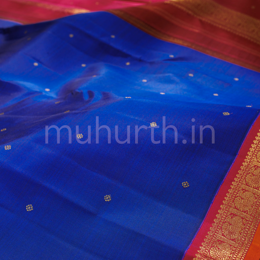 Violet Pure Zari Kanjivaram Silk Saree with Deep Rose
