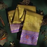 Light Elaichi Tissue Organza Pure Kanjivaram Silk Saree with Lavender