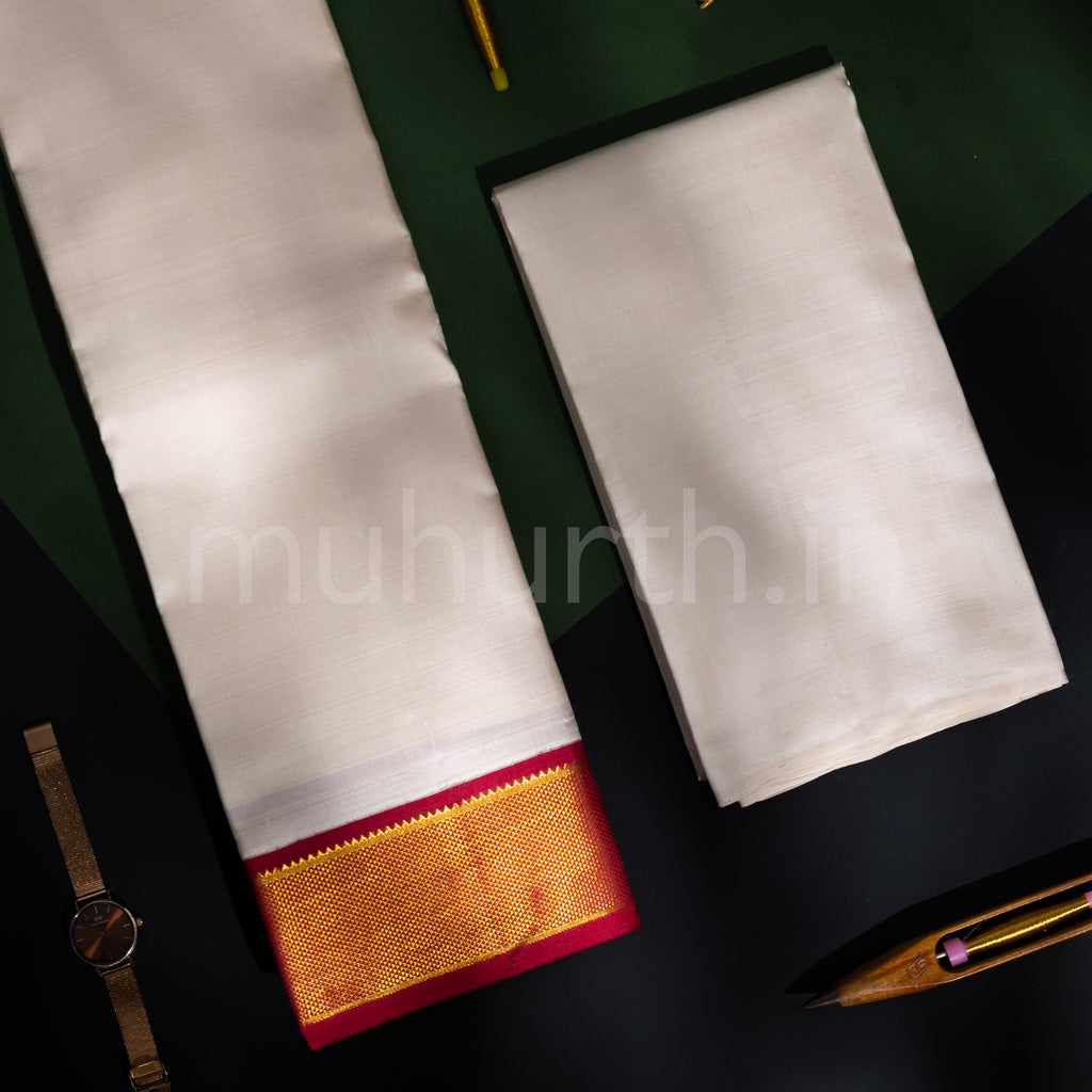 Premium Off-White Pure Silk Dhoti with Angavastram