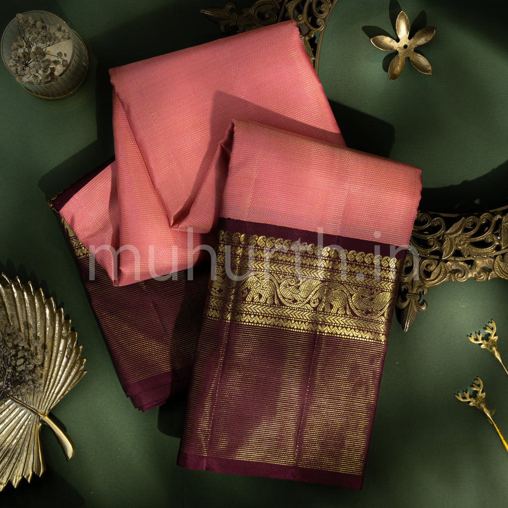 Peach Kanjivaram Silk Saree with Pakku