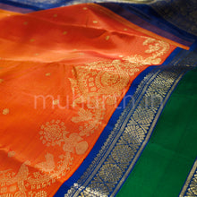 Load image into Gallery viewer, Orange Pure Zari Kanjivaram Silk Saree with Violet