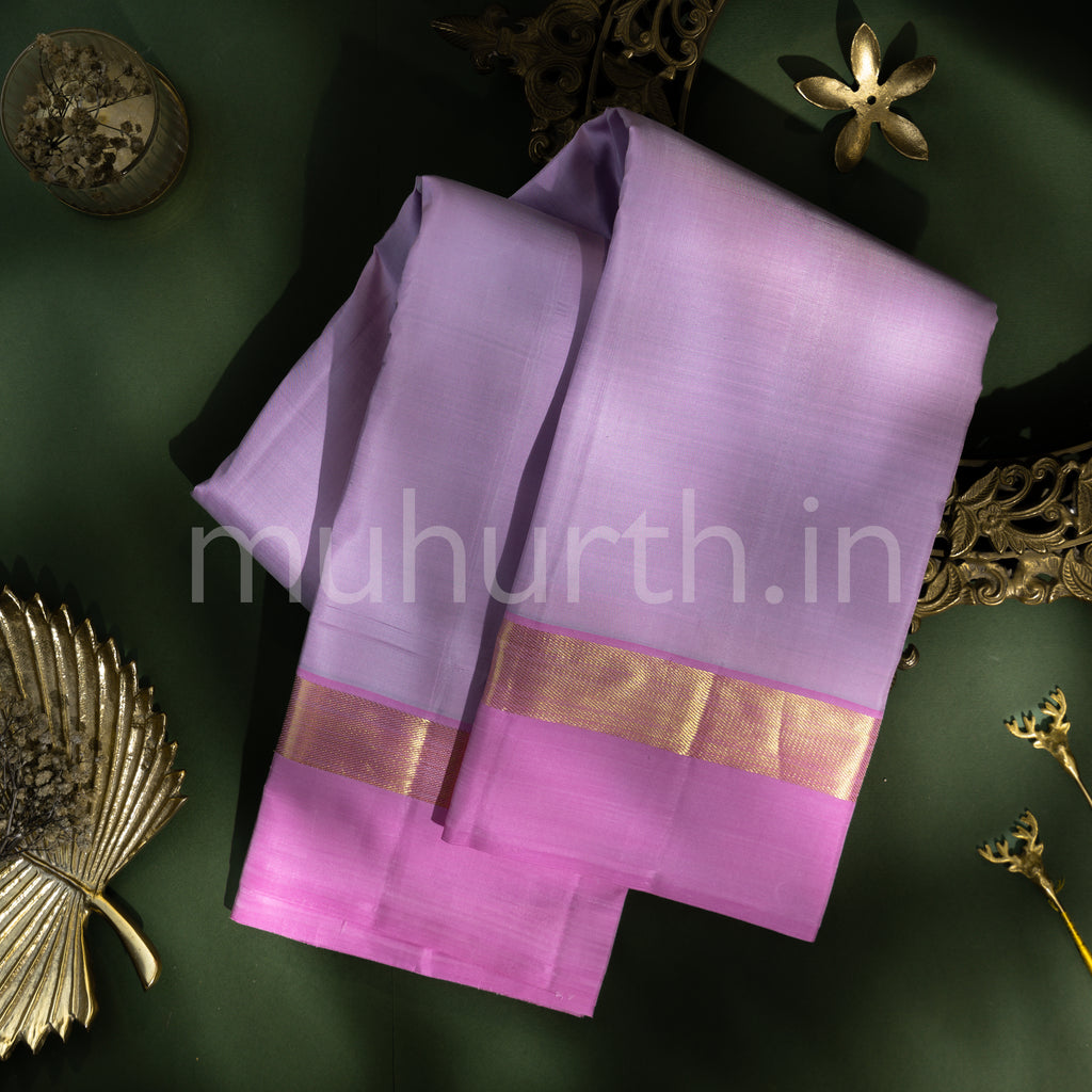 Lavender Kanjivaram Silk Saree with Pink