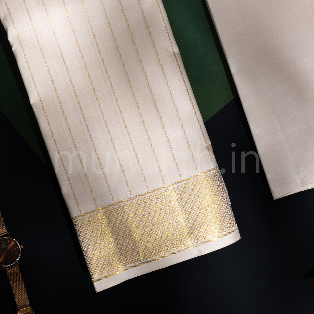 Premium Off-White Pure Silk Dhoti with Angavastram