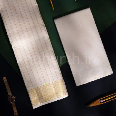 Premium Off-White Pure Silk Dhoti with Angavastram