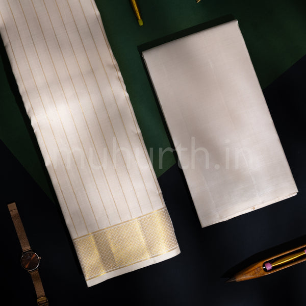 Premium Off-White Pure Silk Dhoti with Angavastram