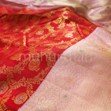 Load image into Gallery viewer, Bright Red Pure Meenakari Pure Kanjivaram Silk Saree with Peach