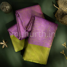 Load image into Gallery viewer, Lilac Kanjivaram Silk Saree with Tiratchai Green