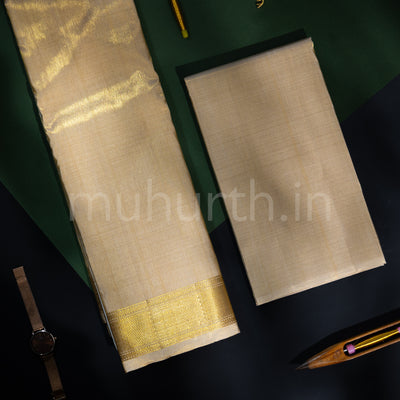 Premium Off-White Tissue Pure Silk Dhoti with Angavastram