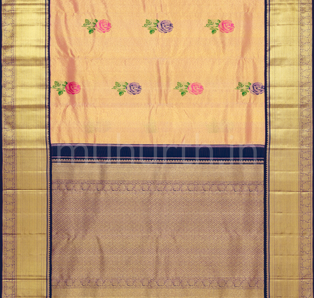 Peach Organza Pure Kanjivaram Silk Saree with Meenakshi