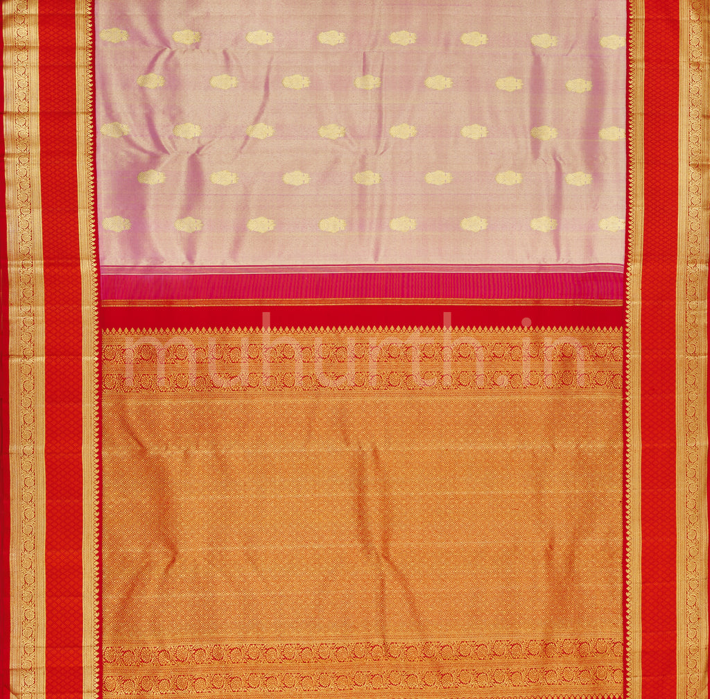 Pink Organza Tissue Pure Kanjivaram Silk Saree with Tomato Red