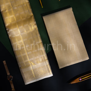 Premium Off-White Tissue Pure Silk Dhoti with Angavastram