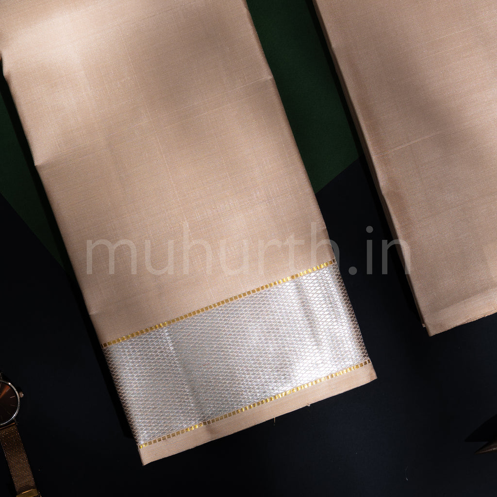 Premium Golden Brown Pure Silk Dhoti with Angavastram