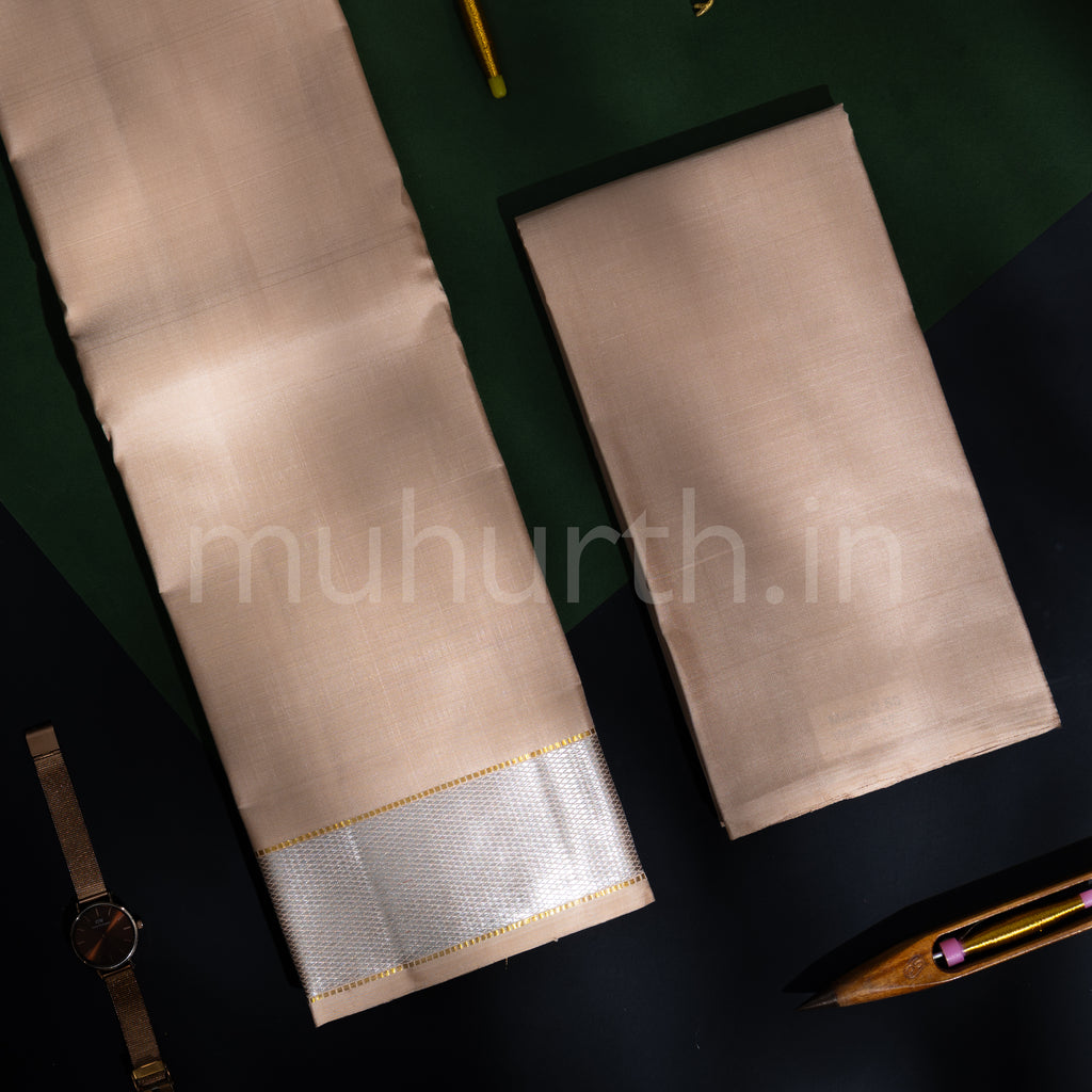 Premium Golden Brown Pure Silk Dhoti with Angavastram