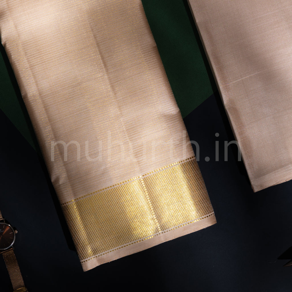 Premium Golden Brown Pure Silk Dhoti with Angavastram