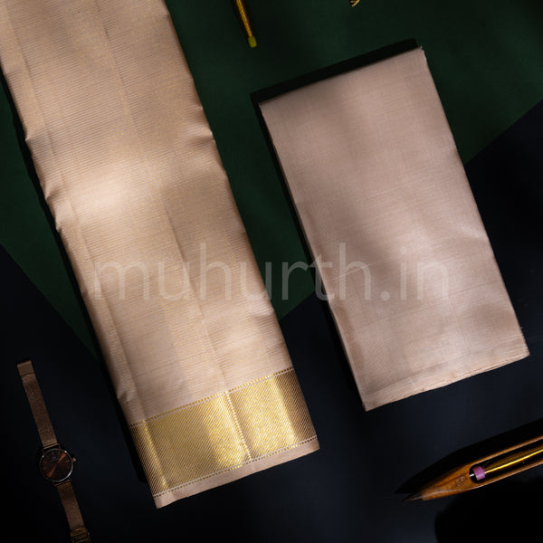 Premium Golden Brown Pure Silk Dhoti with Angavastram