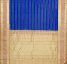 Load image into Gallery viewer, Rama Green Violet Pure Zari Kanjivaram Silk Saree with Light Brown