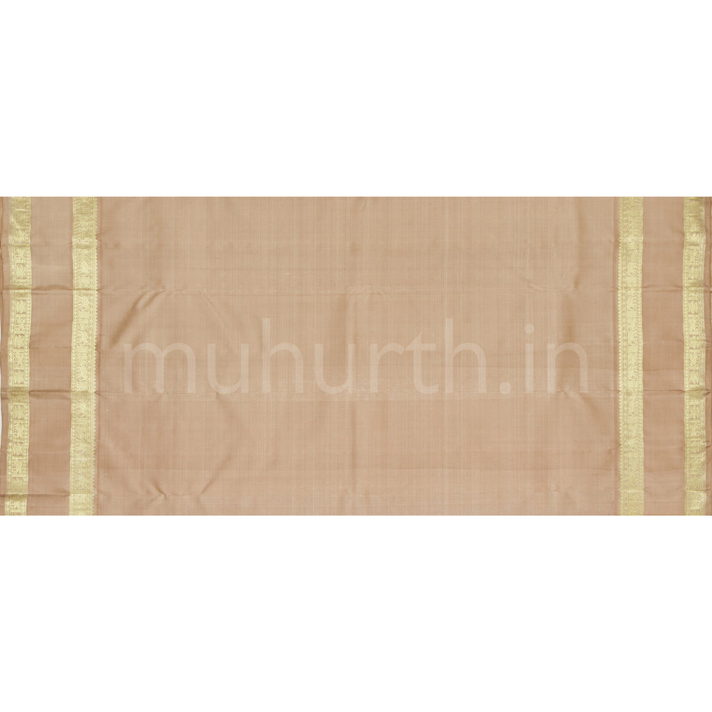 Rama Green Violet Pure Zari Kanjivaram Silk Saree with Light Brown