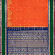 Load image into Gallery viewer, Orange Pure Zari Kanjivaram Silk Saree with Violet