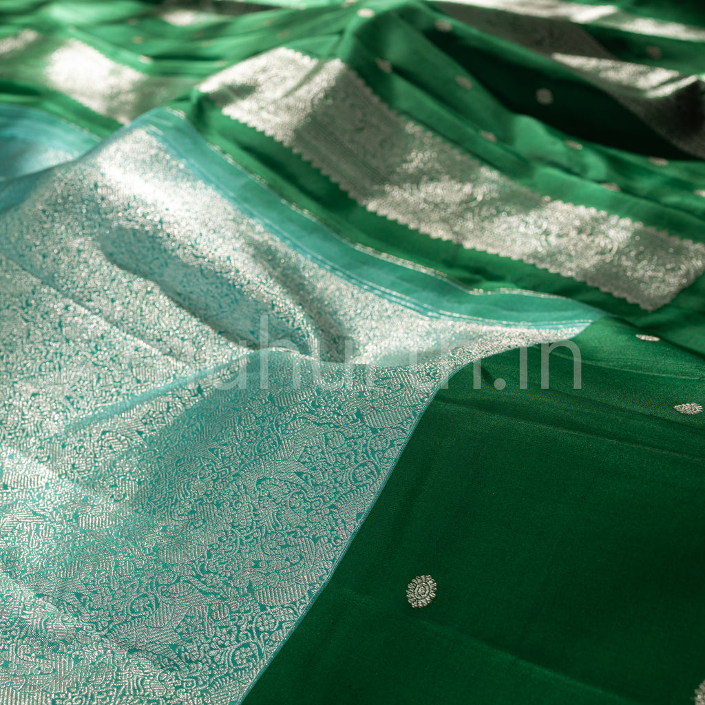 Sea Green Kanjivaram Silk Saree with Dark Green