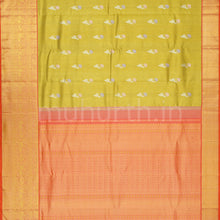 Load image into Gallery viewer, Mustard Luxury Organza Tissue Pure Kanjivaram Silk Saree with Light Orange